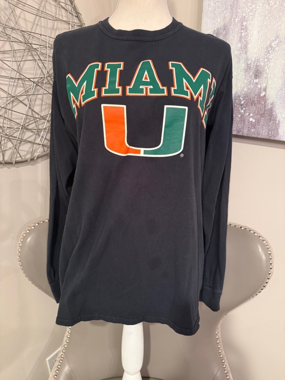 Miami U Long Sleeve Graphic Tee - Black with Orange & Green U